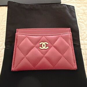 CHANEL Classic Quilted Card Holder in Burgundy Lambskin